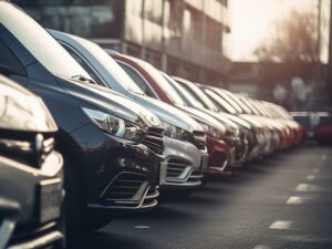 Row Of Used Cars. Rental Or Automobile Sale Services. Generative Ai