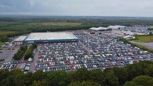 Great Aerial View Of Ample Car Par Of Car Auction
